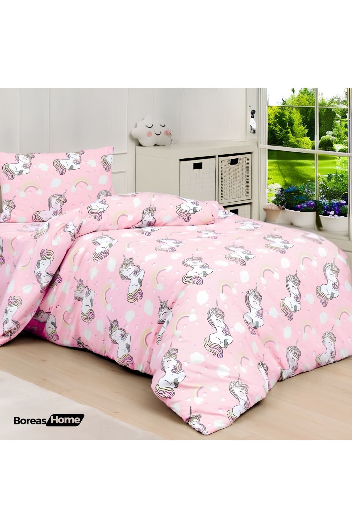 Boreas Home Kız Çocuk Hayal Dünyası Unicorn Pembe Tek Kişilik Nevresim Seti