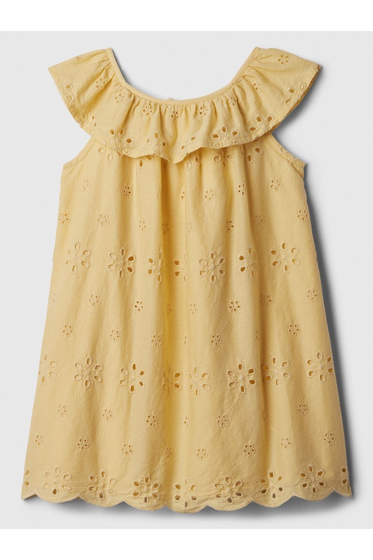 GAP Kız Bebek Sarı Dantel Detaylı Fırfırlı Elbise