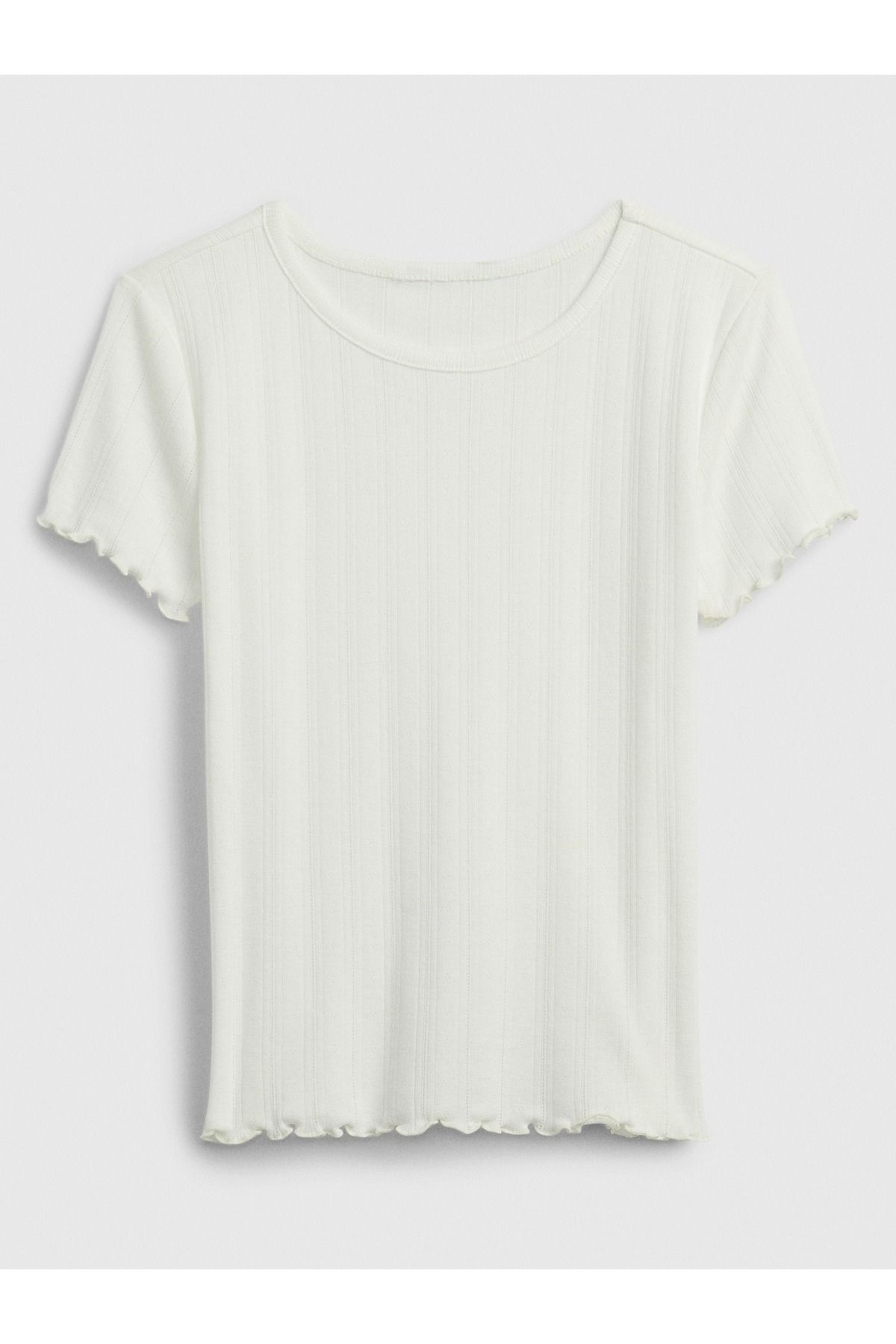 GAP Kız Çocuk Kırık Beyaz Pointelle Dokulu T-Shirt