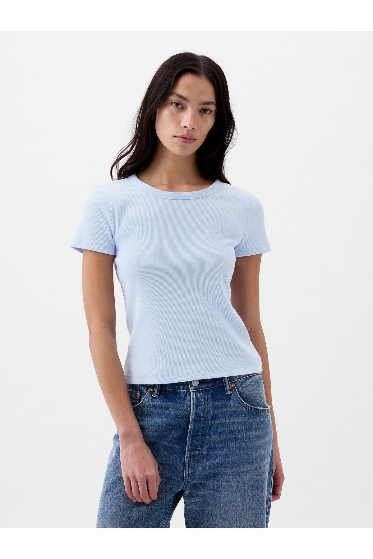 GAP Kadın Mavi Fitilli Gap Logo T-Shirt