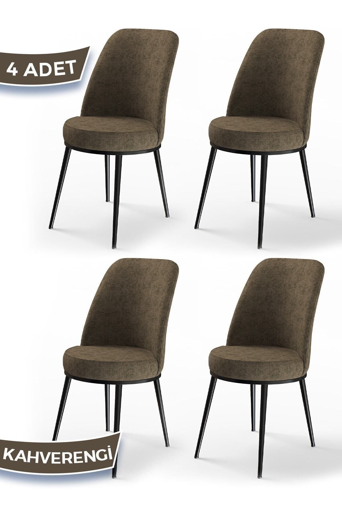 Canisa Dexa Serisi, Üst Kalite Mutfak Sandalyesi,4 Adet Sandalye, Kahve Sandalye, Metal Siyah Iskeletli