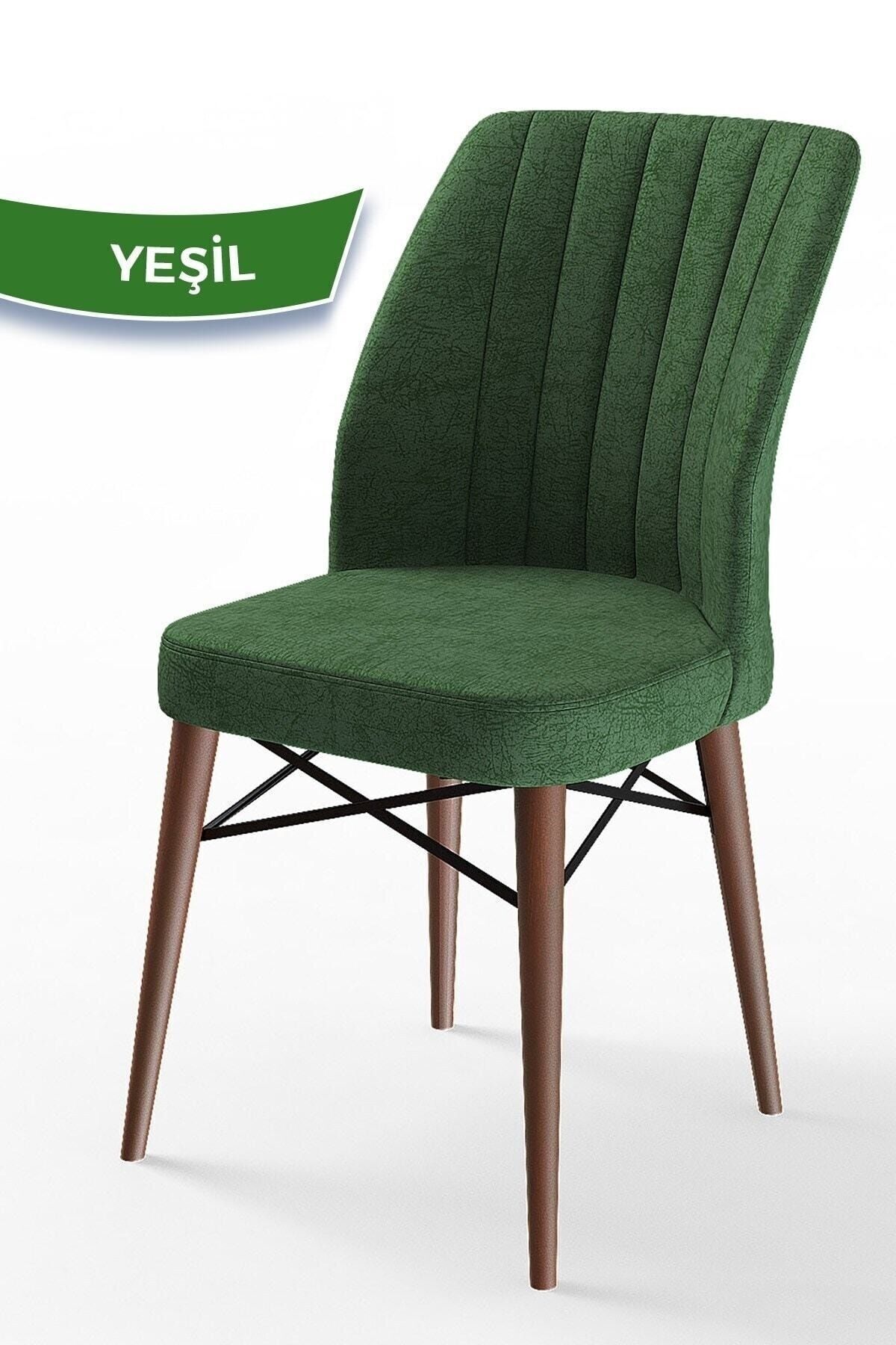 Canisa Concept Flex Serisi, Üst Kalite Mutfak Sandalyesi, Gürgen Ceviz Ahşap Ayak, Haki Yeşil Sandalye