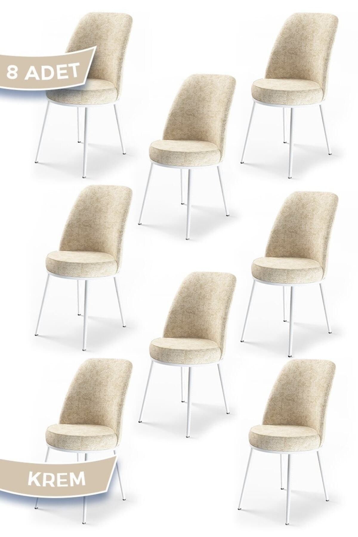 Canisa Dexa Serisi, Üst Kalite Mutfak Sandalyesi, Metal Beyaz Iskeletli, 8 Adet Gülkurusu