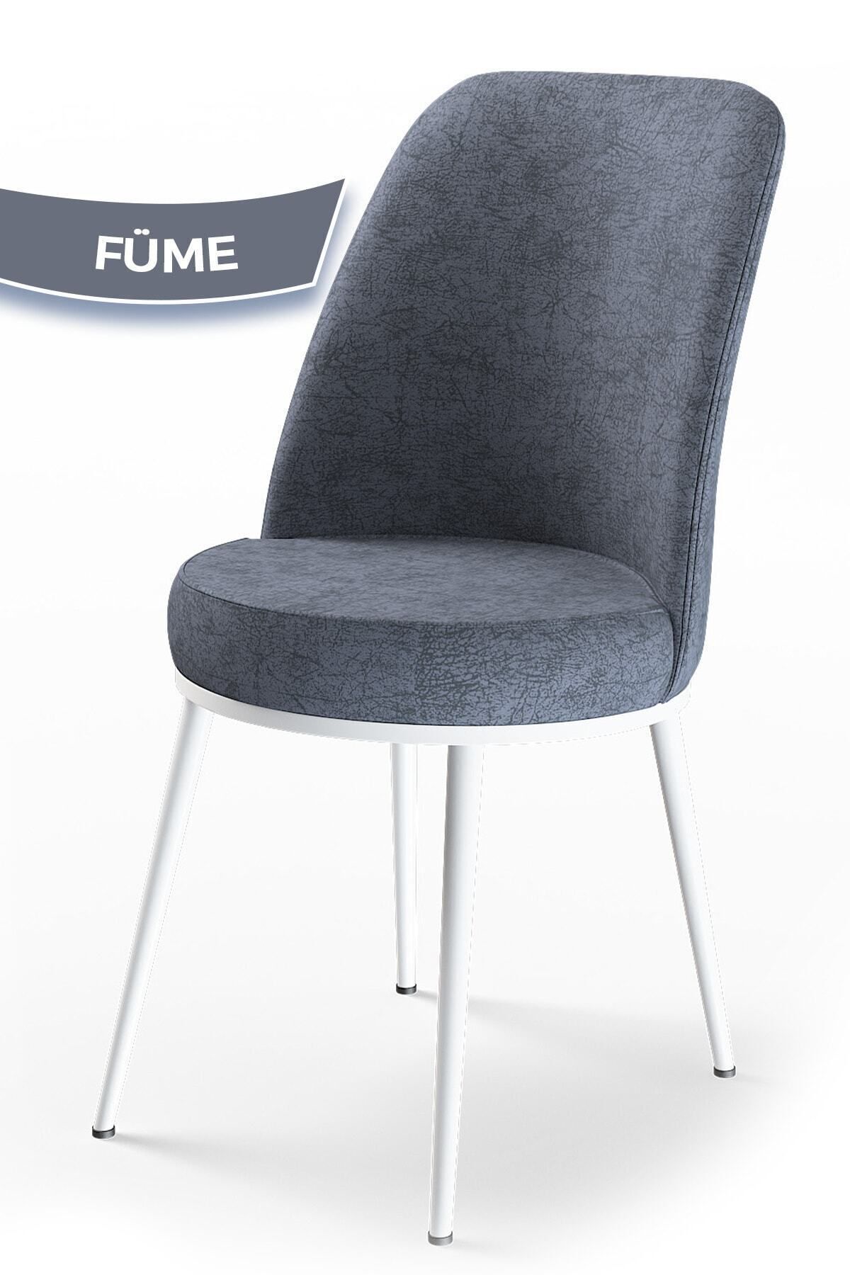 Canisa Concept Dexa Serisi Füme Renk Sandalye Mutfak Sandalyesi, Yemek Sandalyesi Ayaklar Beyaz