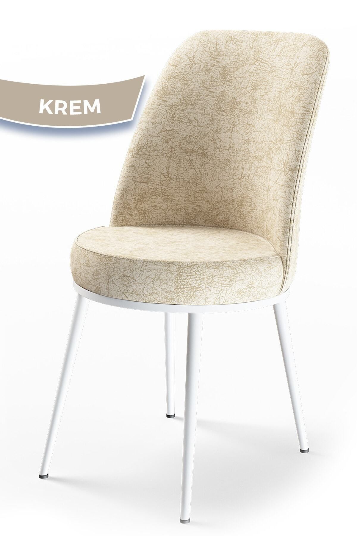 Canisa Concept Dexa Serisi Krem Renk Sandalye Mutfak Sandalyesi, Yemek Sandalyesi Ayaklar Beyaz