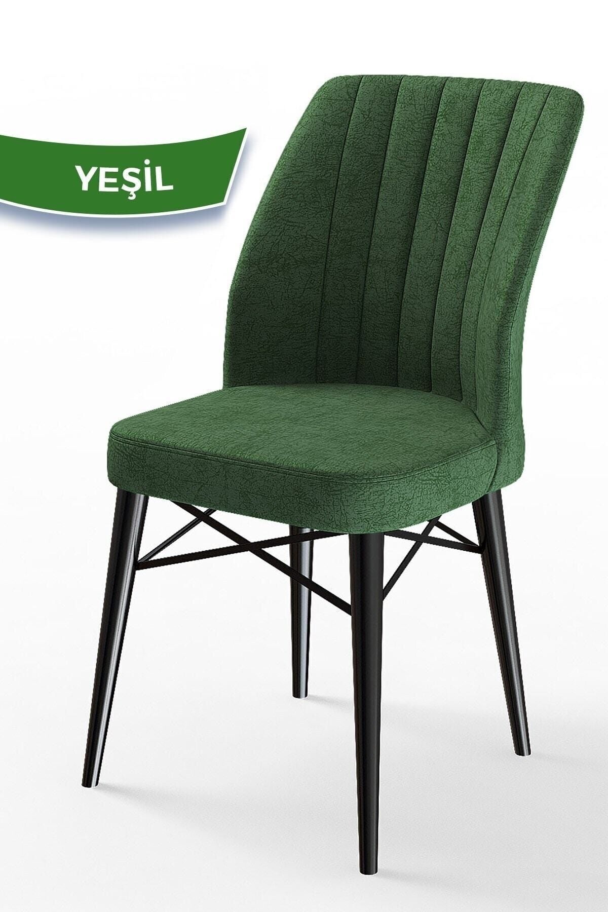 Canisa Concept Flex Serisi, Üst Kalite Mutfak Sandalyesi, Gürgen Siyah Ahşap Ayak, Haki Yeşil Sandalye