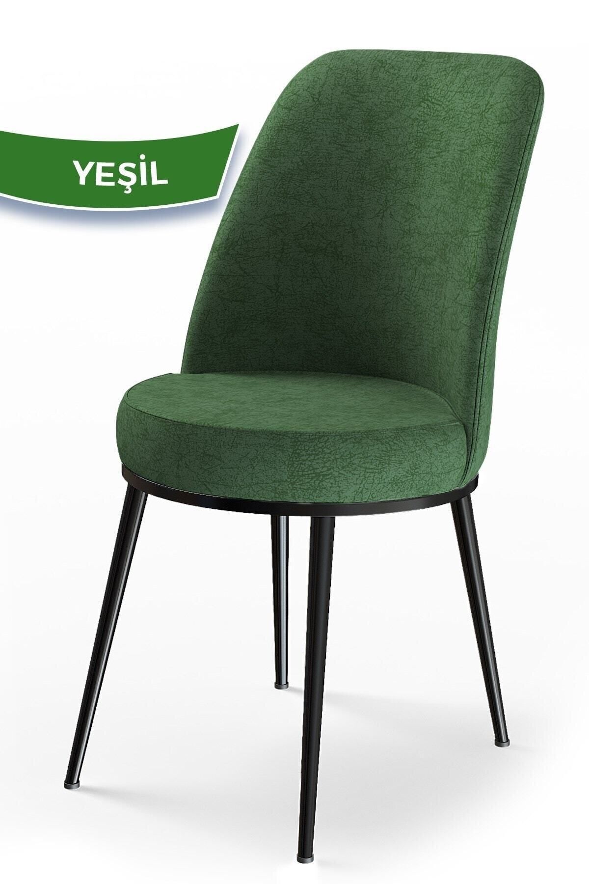 Canisa Dexa Serisi, Üst Kalite Mutfak Sandalyesi, Haki Yeşil Sandalye, Metal Siyah Iskeletli