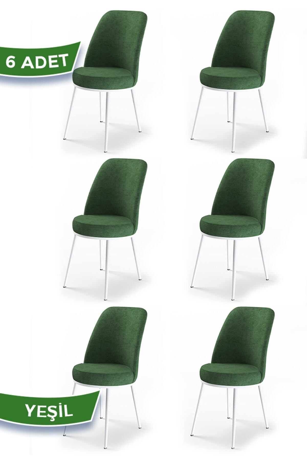 Canisa Concept Dexa Serisi Yeşil Renk 6 Adet Sandalye, Renk Yeşil, Ayaklar Beyaz