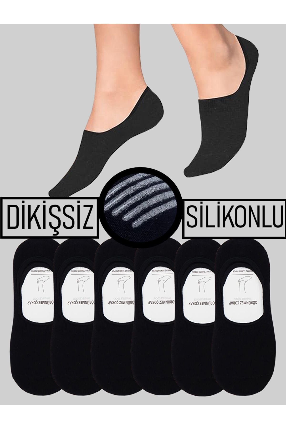 Lvari Unisex Pamuklu Babet Çorap 6 Çift Siyah Dikişsiz