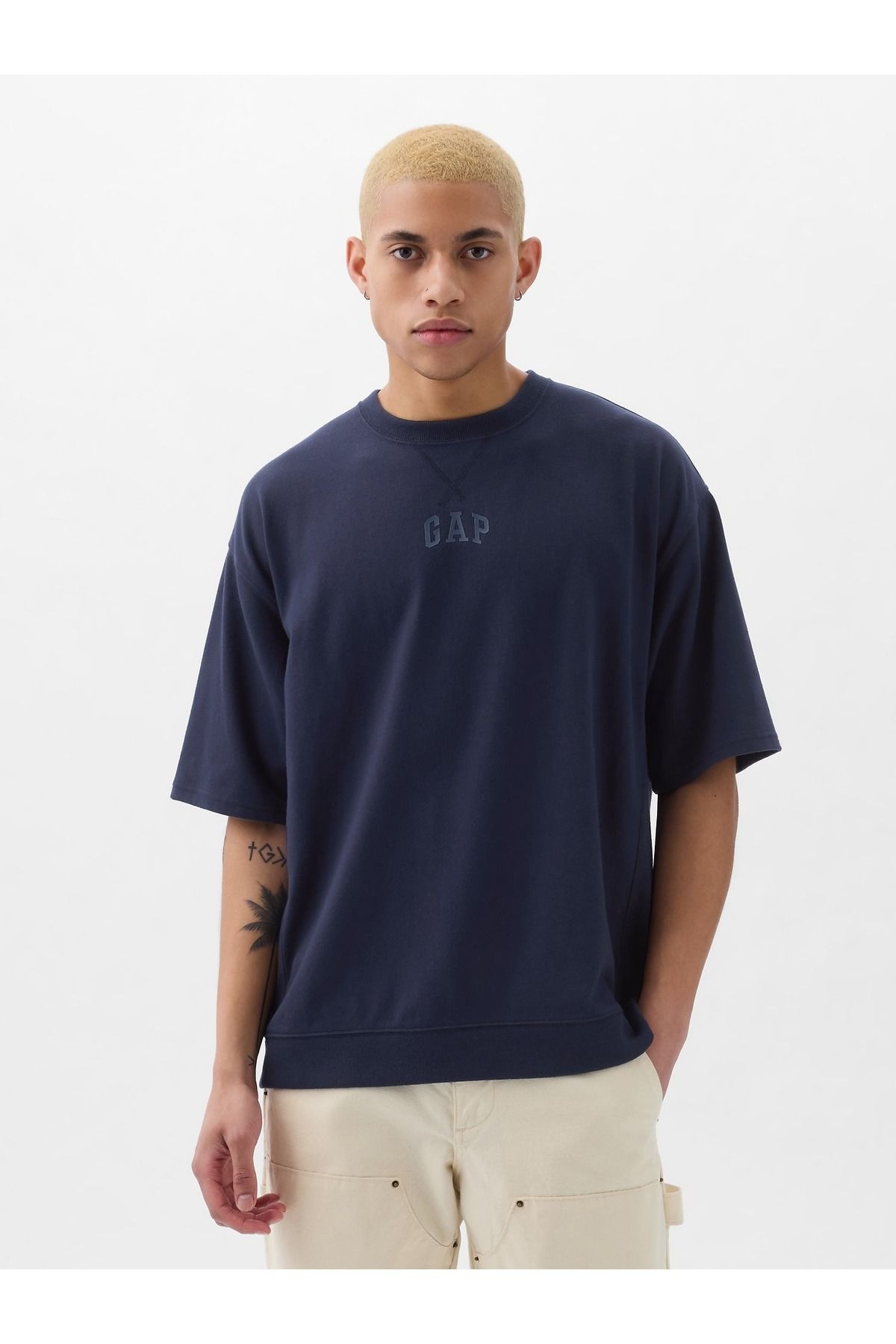 GAP Erkek Lacivert Mini Gap Logo Oversize T-Shirt