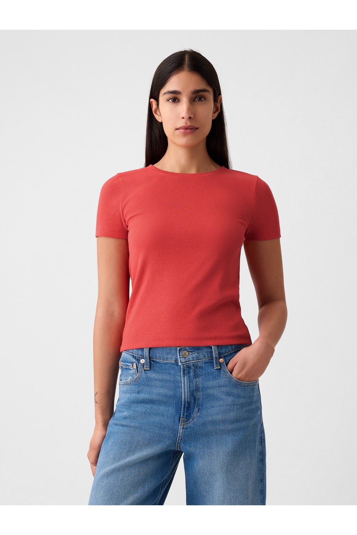GAP Kadın Kırmızı Modern Fitilli Crop T-Shirt