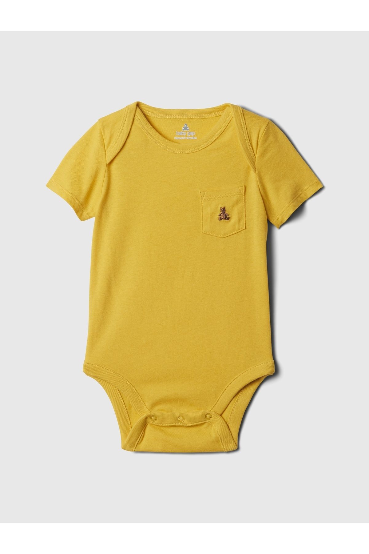GAP Erkek Bebek Sarı Brannan Bear İşlemeli Cepli Bodysuit