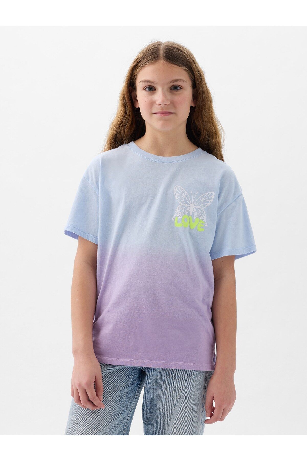 GAP Kız Çocuk Mavi Batik Desenli T-Shirt
