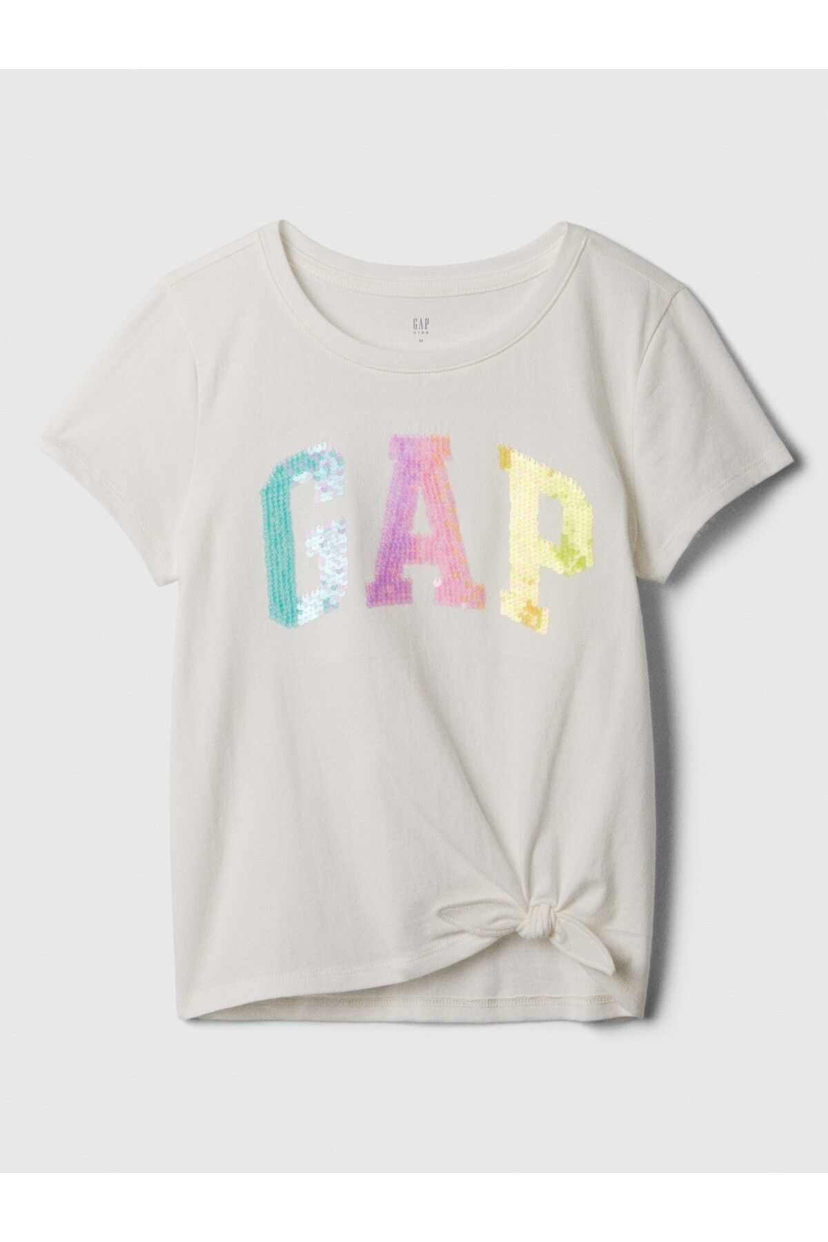 GAP Kız Çocuk Kırık Beyaz Gap Logo Bağlama Detaylı T-Shirt
