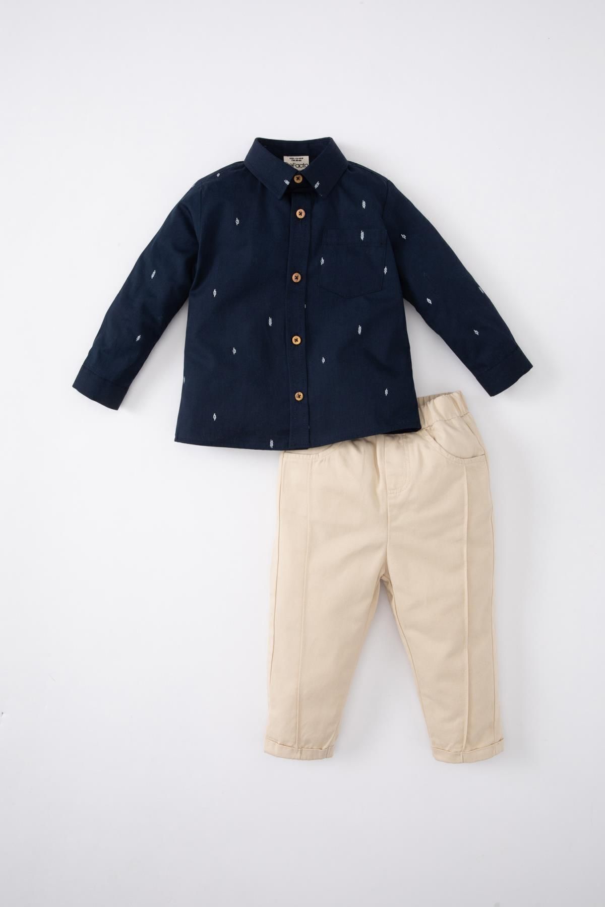 Defacto Erkek Bebek Desenli Twill Gömlek Pantolon 2'li Takım B9255a524sp
