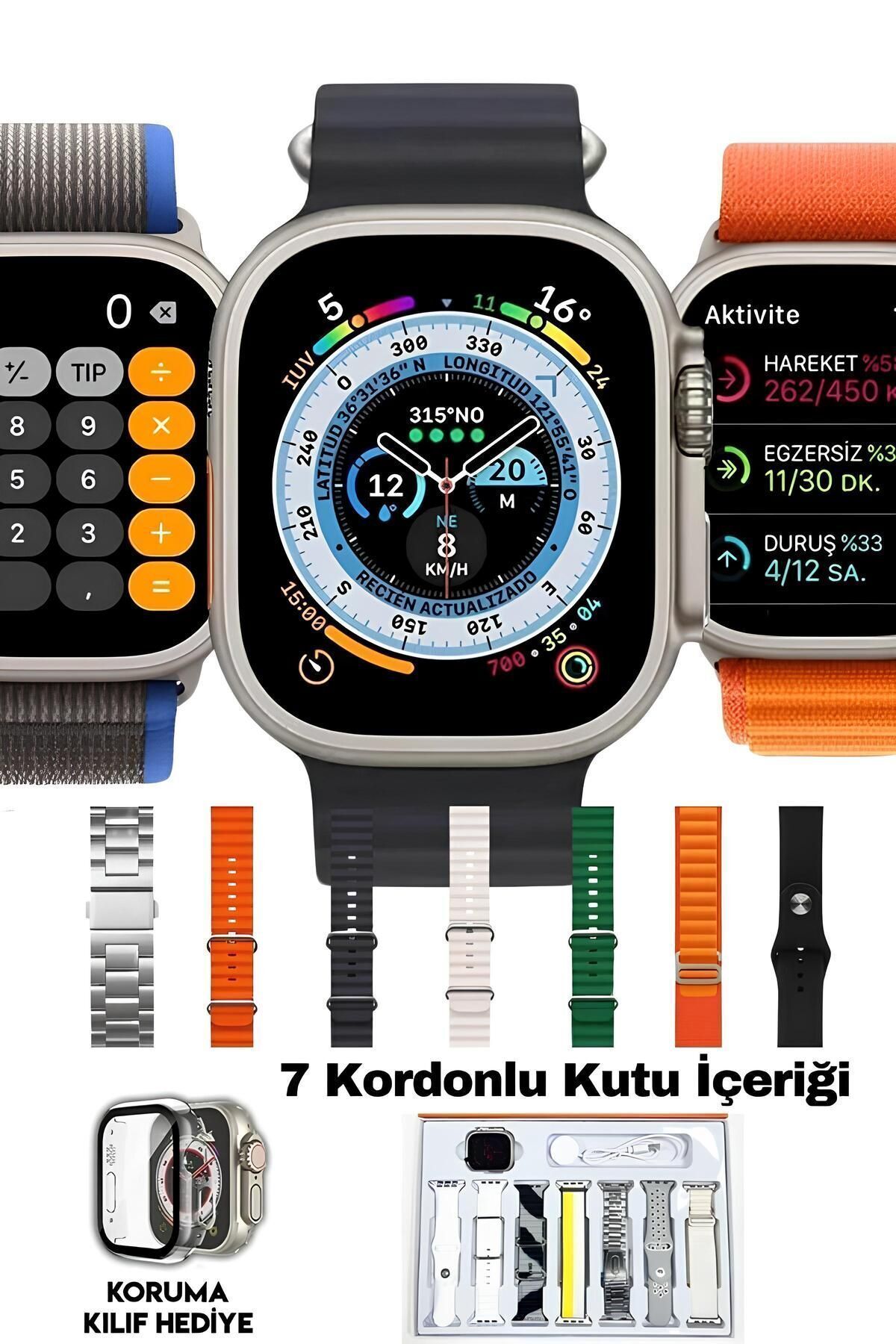 Favors 7in1 Smart Watch 8 Ultra Akıllı Saat 7 Kordon Ve Saat Kılıfı Hediyeli Arama Yapma Özellikli