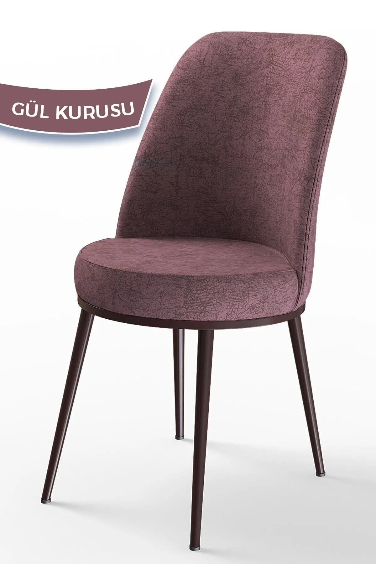 Canisa Dexa Serisi, Üst Kalite Mutfak Sandalyesi, Metal Kahverengi Iskeletli, Gülkurusu Sandalye