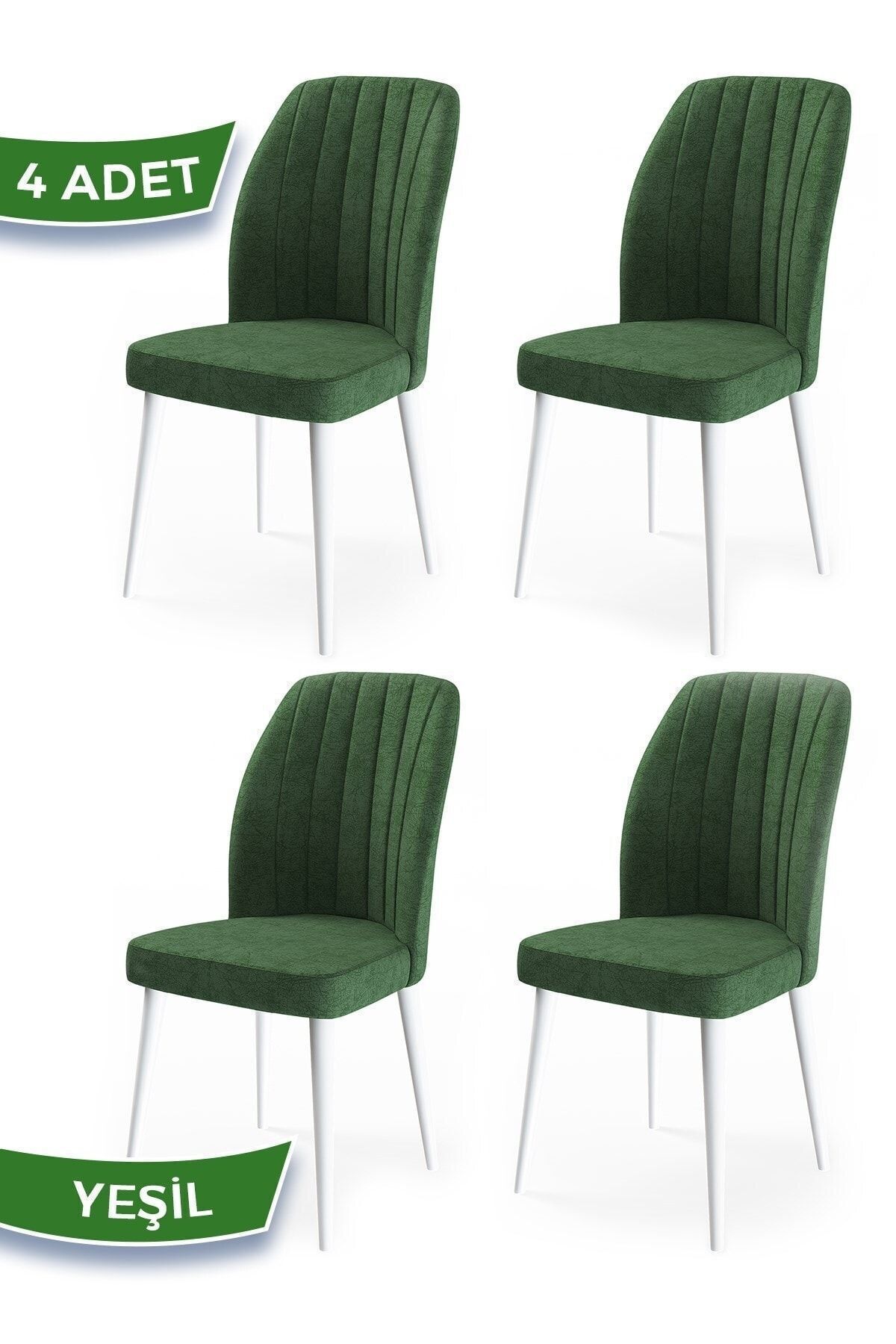 Canisa Etra Serisi, Üst Kalite Yemek Odası Sandalyesi, 4 Adet Yeşil Sandalye, Beyaz Gürgen Ayaklı