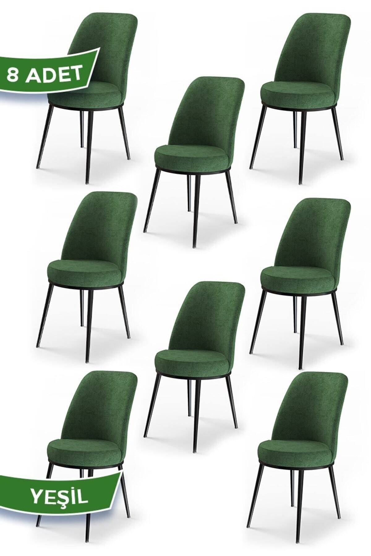 Canisa Dexa Serisi, Üst Kalite Mutfak Sandalyesi, Metal Siyah Iskeletli, 8 Adet Yeşil Sandalye