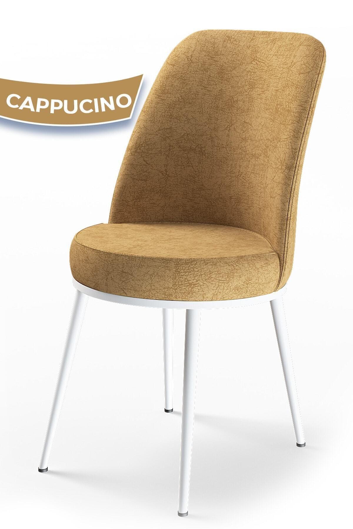 Canisa Dexa Serisi, Üst Kalite Mutfak Sandalyesi, Cappucino Sandalye, Metal Beyaz Iskeletli