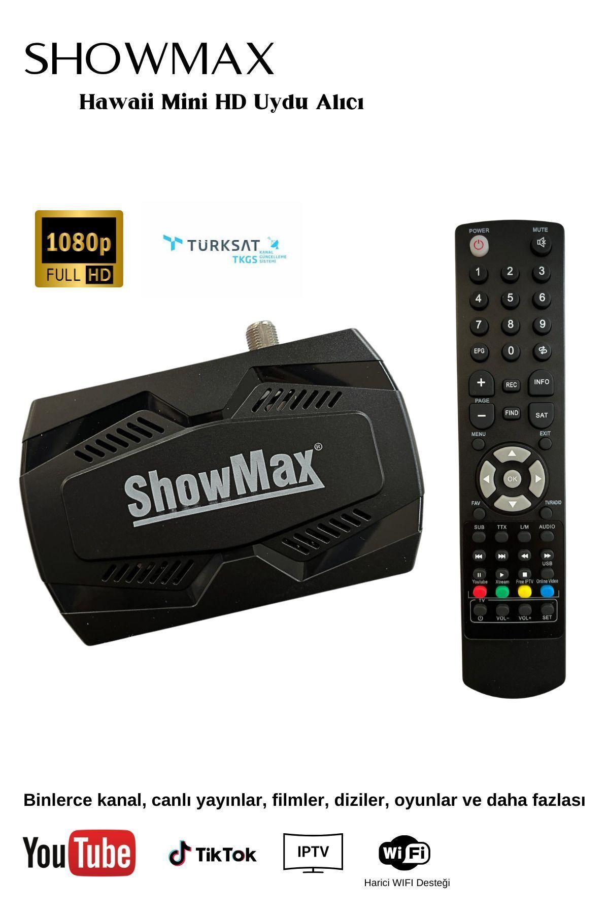 ShowMax Hawaii Wıfı Adaptör Hediyeli.canaklı Canaksızi F-ree-ip-tv Hd Uydu Alıcısı