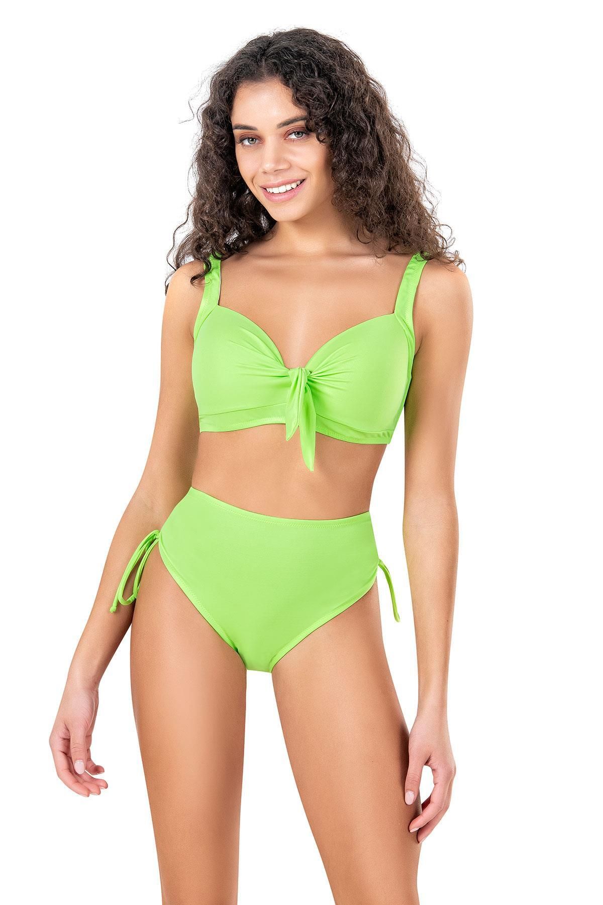 Endeep Kadın Fiyonk Detaylı Yeşil Büyük Beden Bikini Takımı
