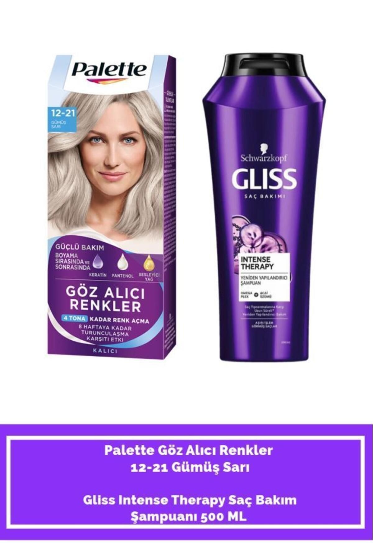 Palette Palette Göz Alıcı Renkler 12-21 Gümüş Sarı+ Gliss Intense Therapy Saç Bakım Şampuanı 500 ML