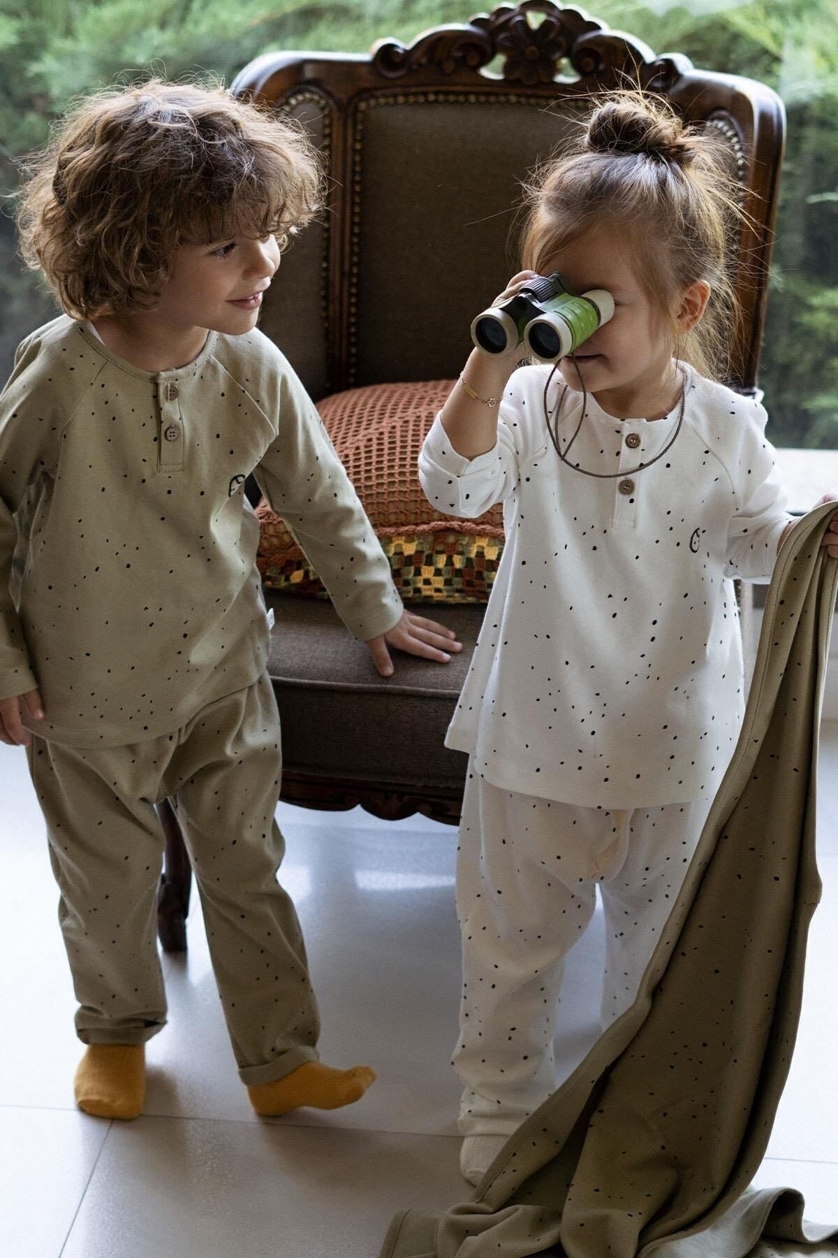 Little Gusto Bebek Pijama Takım Cosmos Beyaz Organik Pamuk