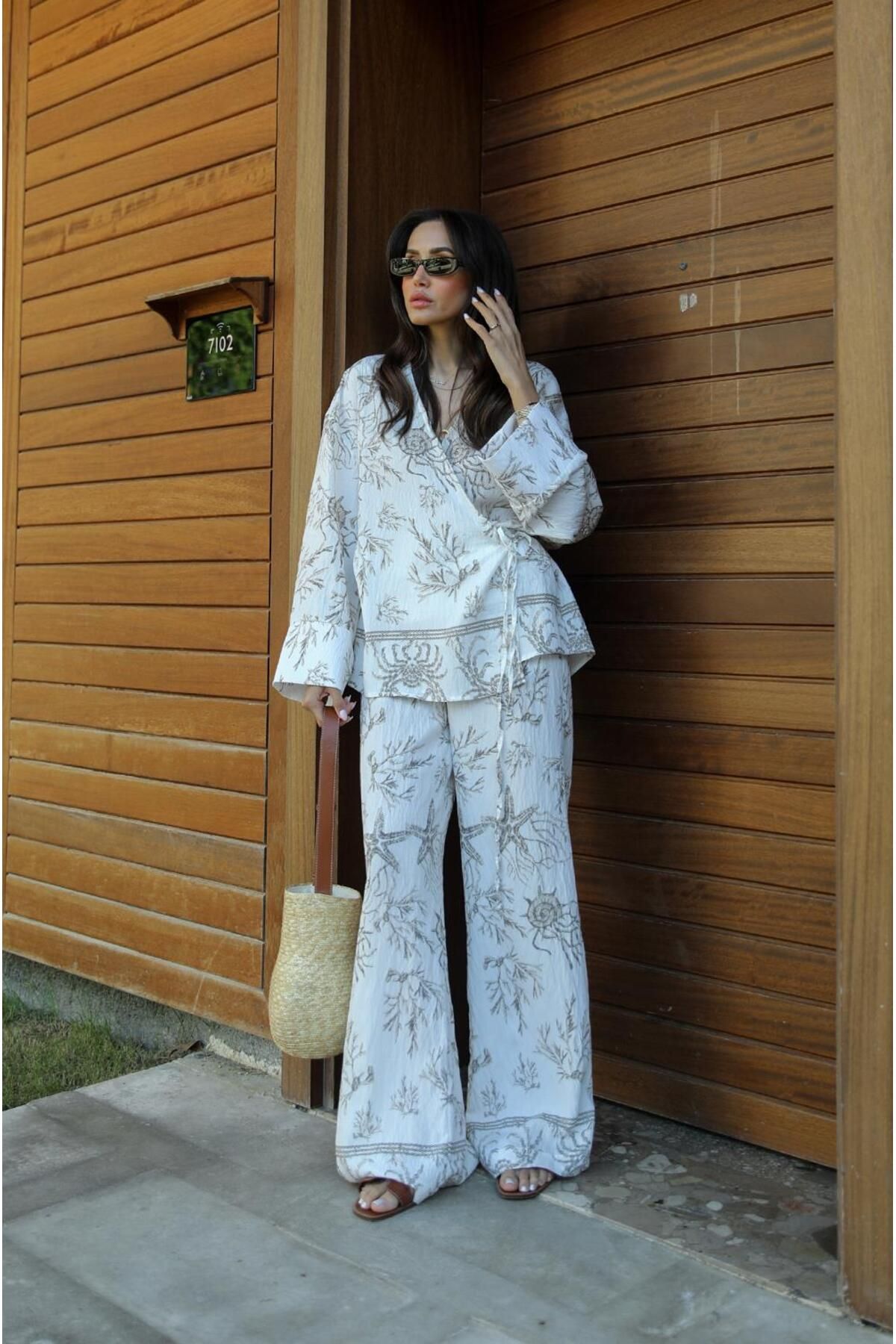 Havoş Dicte Desenli Kimono Pantolon Takım