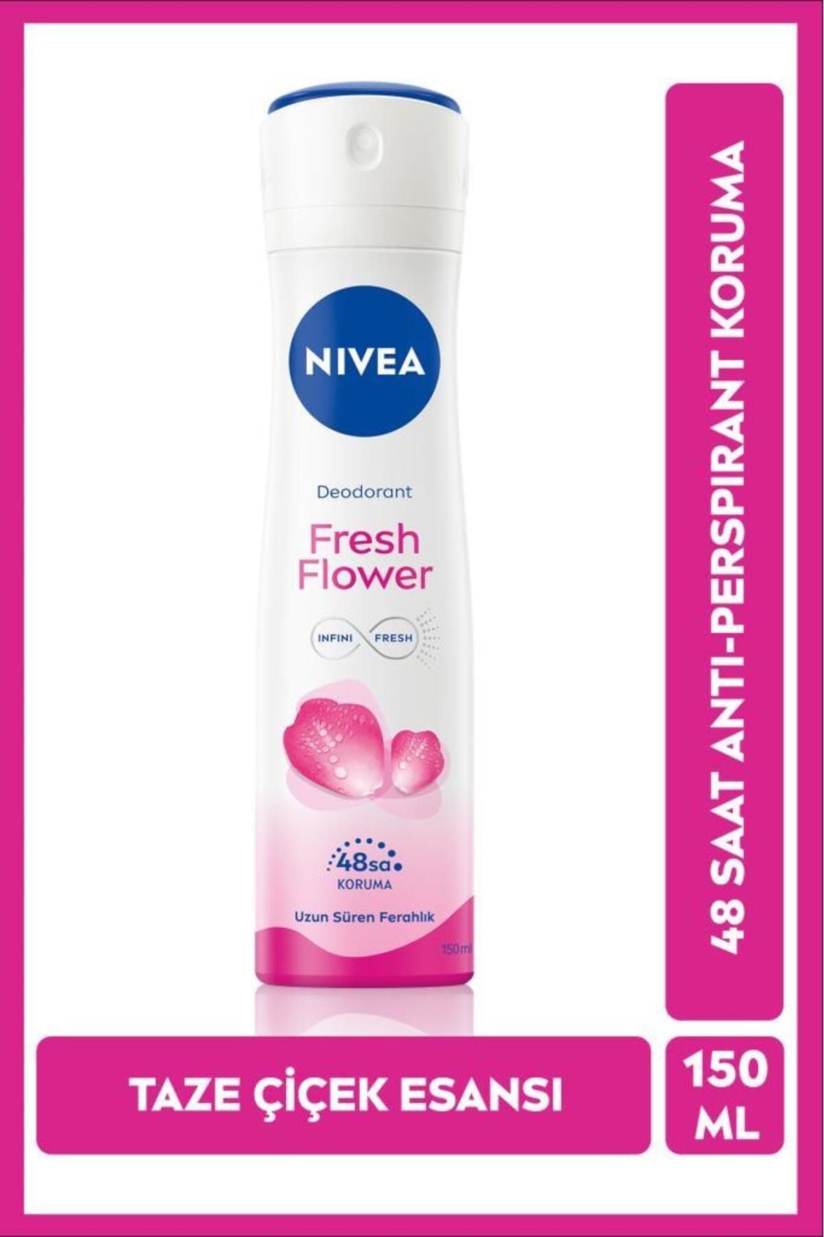 NIVEA Kadın Sprey Deodorant Fresh Flower 150ml, Ter Kokusuna Karşı 48 Saat Koruma, Ferah Çiçek Kokusu
