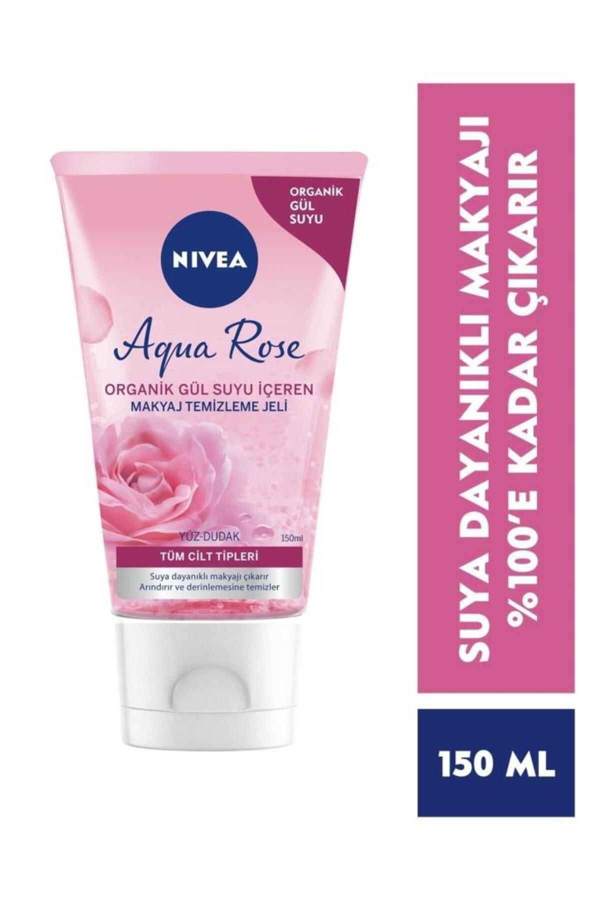 NIVEA Aqua Rose Organik Gül Suyu Içeren Makyaj Temizleme Jeli 150ml, Suya Dayanıklı Makyajı Çıkarır