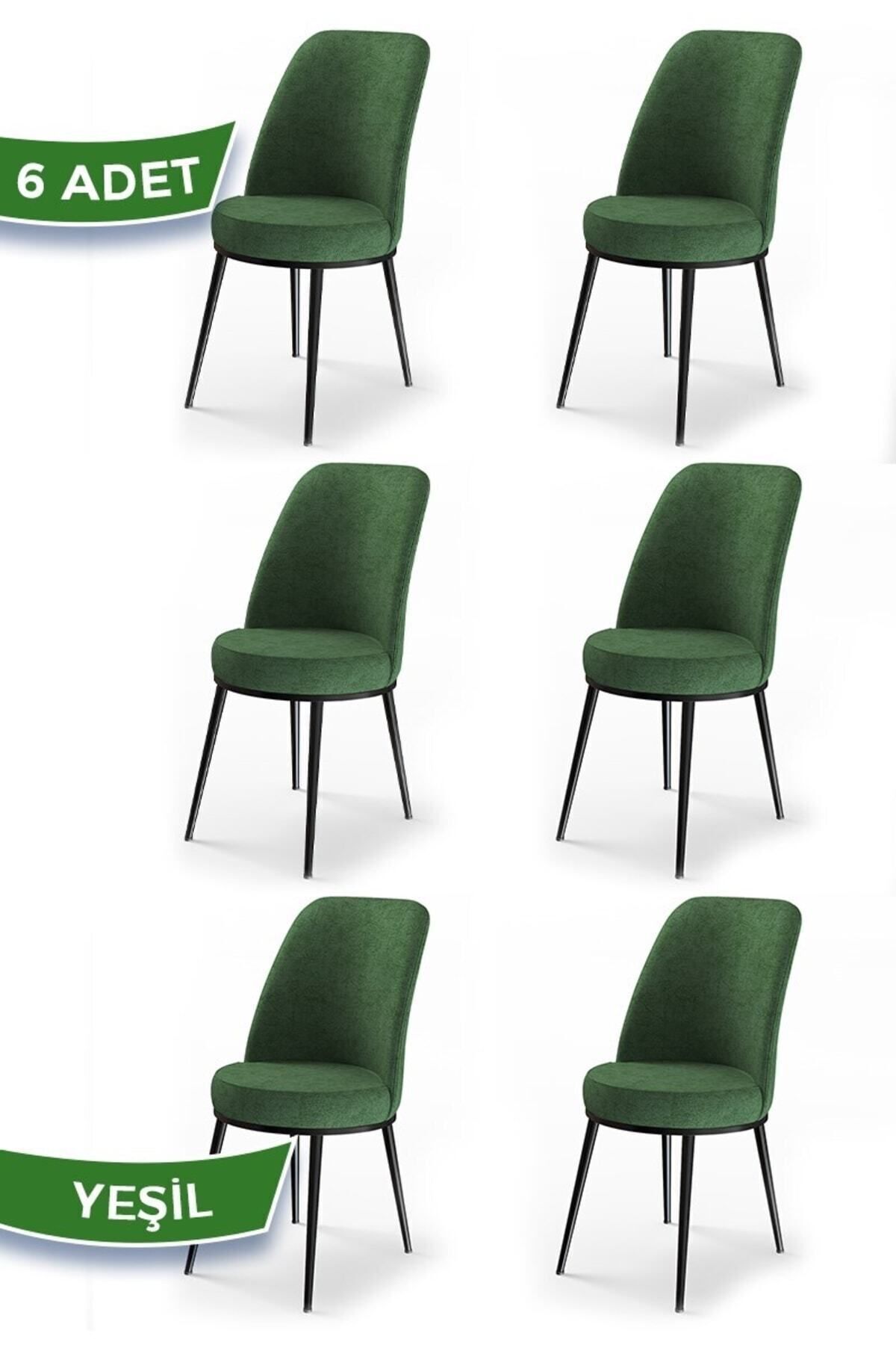 Canisa Concept Dexa Serisi, Üst Kalite Yemek Odası Sandalyesi, Metal Siyah Iskeletli, 6 Adet Yeşil Sandalye