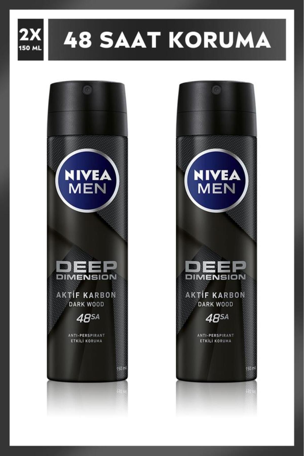 NIVEA MEN Erkek Sprey Deodorant Deep Dimension 150 Ml,X2 Adet 48 Saat Anti-Perspirant Koruma