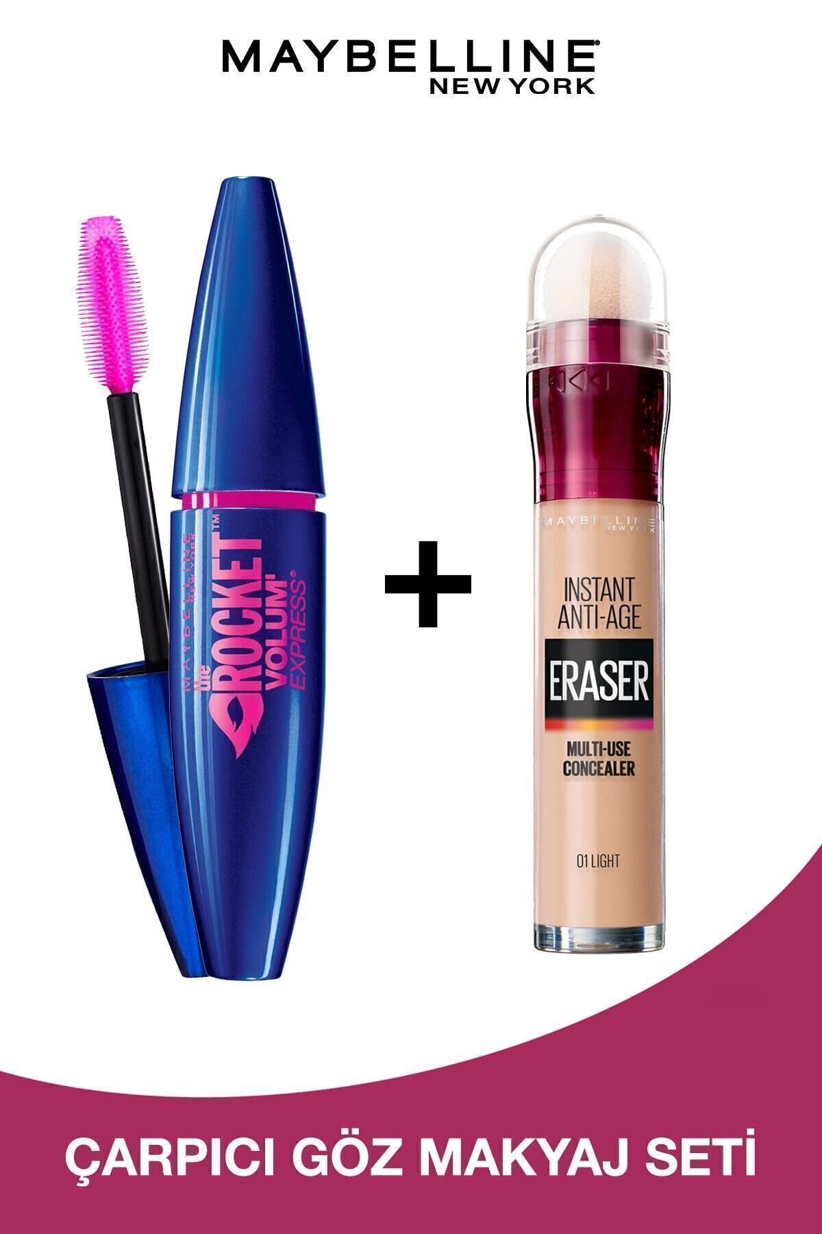 Maybelline New York Volum' Express Rocket Ekstra Siyah Maskara & Instant Anti Age Eraser Kapatıcı - 01 Light