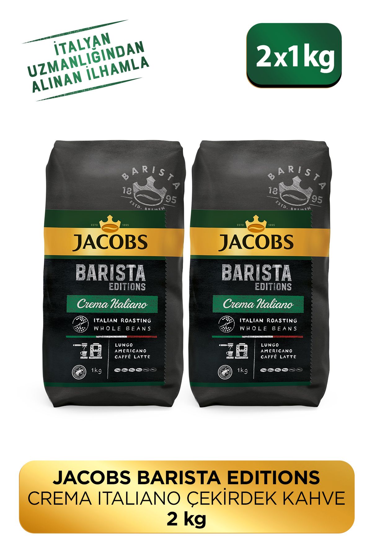 Jacobs Barista Editions Çekirdek Kahve Crema Italiano 1kg X 2 Paket
