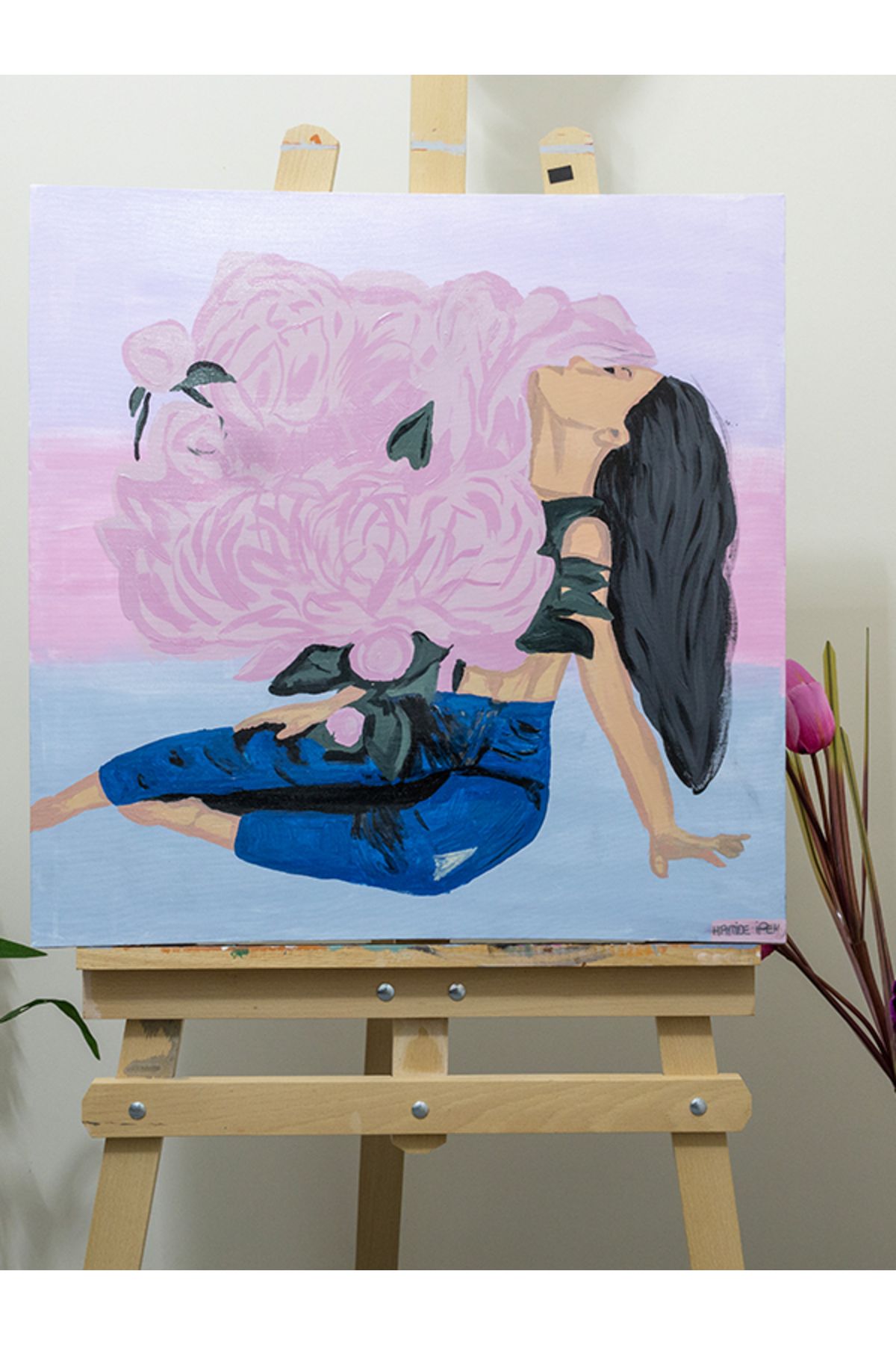 Hipnoz Medya ve Sanat Çiçek Tanrıçsı Temalı Akrilik Boya İle Eşsiz Ressam Tablo Canvas 60 x 60 cm