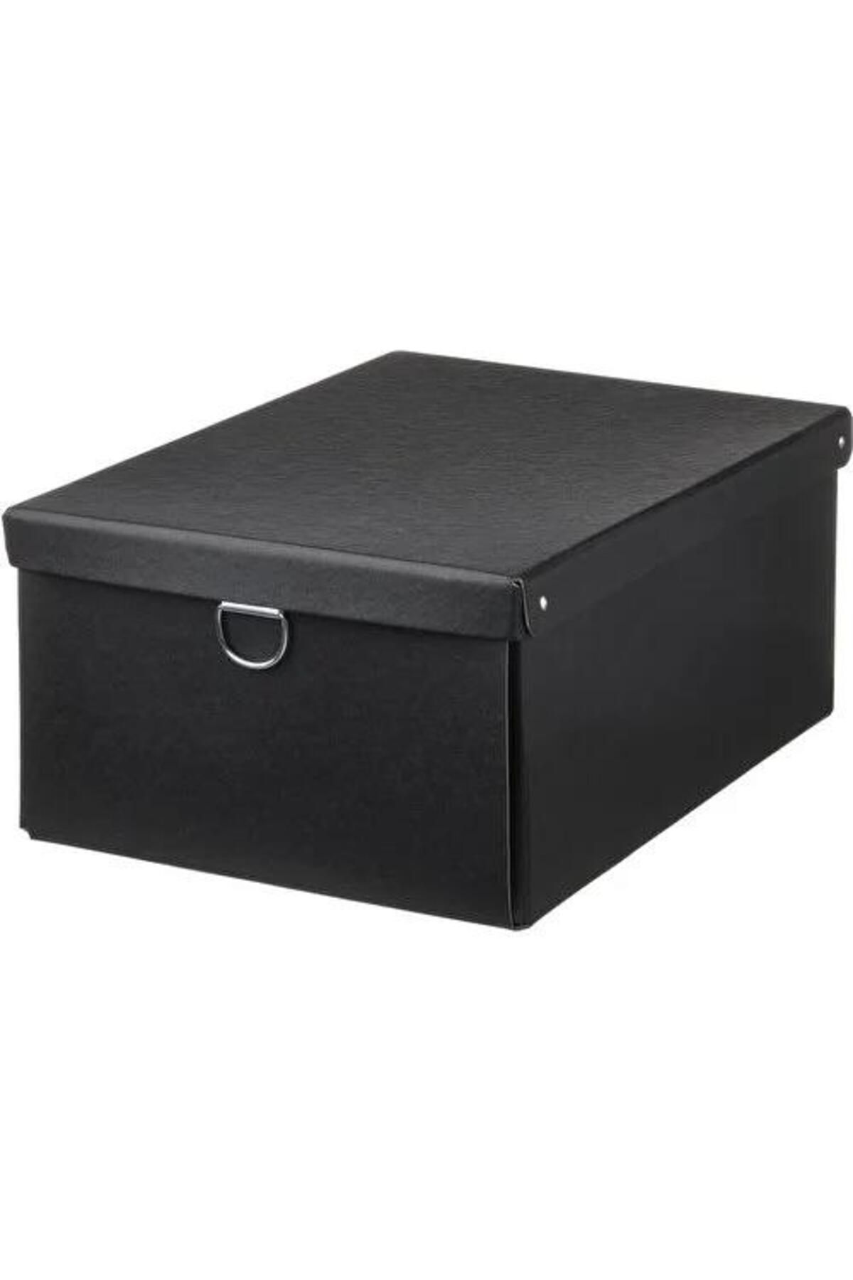 IKEA Kapaklı Saklama Kutusu, Dikdörtgen Siyah Renk MeridyenDukkan 25x35x15 cm Sert Karton-Düzenleyici Ev