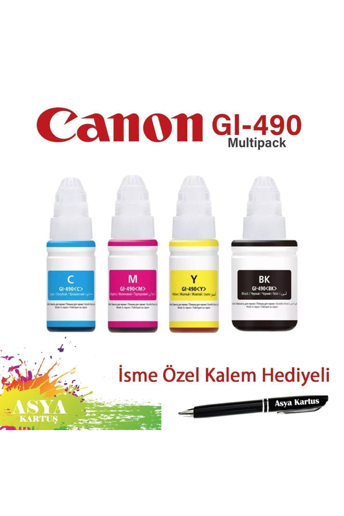 Canon Pixma G3410 Uyumlu GI-490 4 Renk Mürekkep Kartuş Takımı  CMYK Set