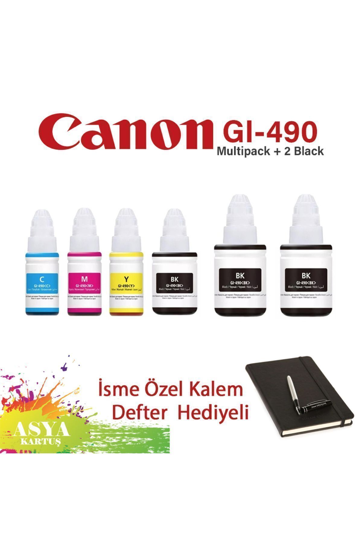 Canon Pixma G2400 Uyumlu GI-490 4 Renk Mürekkep + 2 Siyah Hediyeli   CMYK + 2 BK hediyeli Set