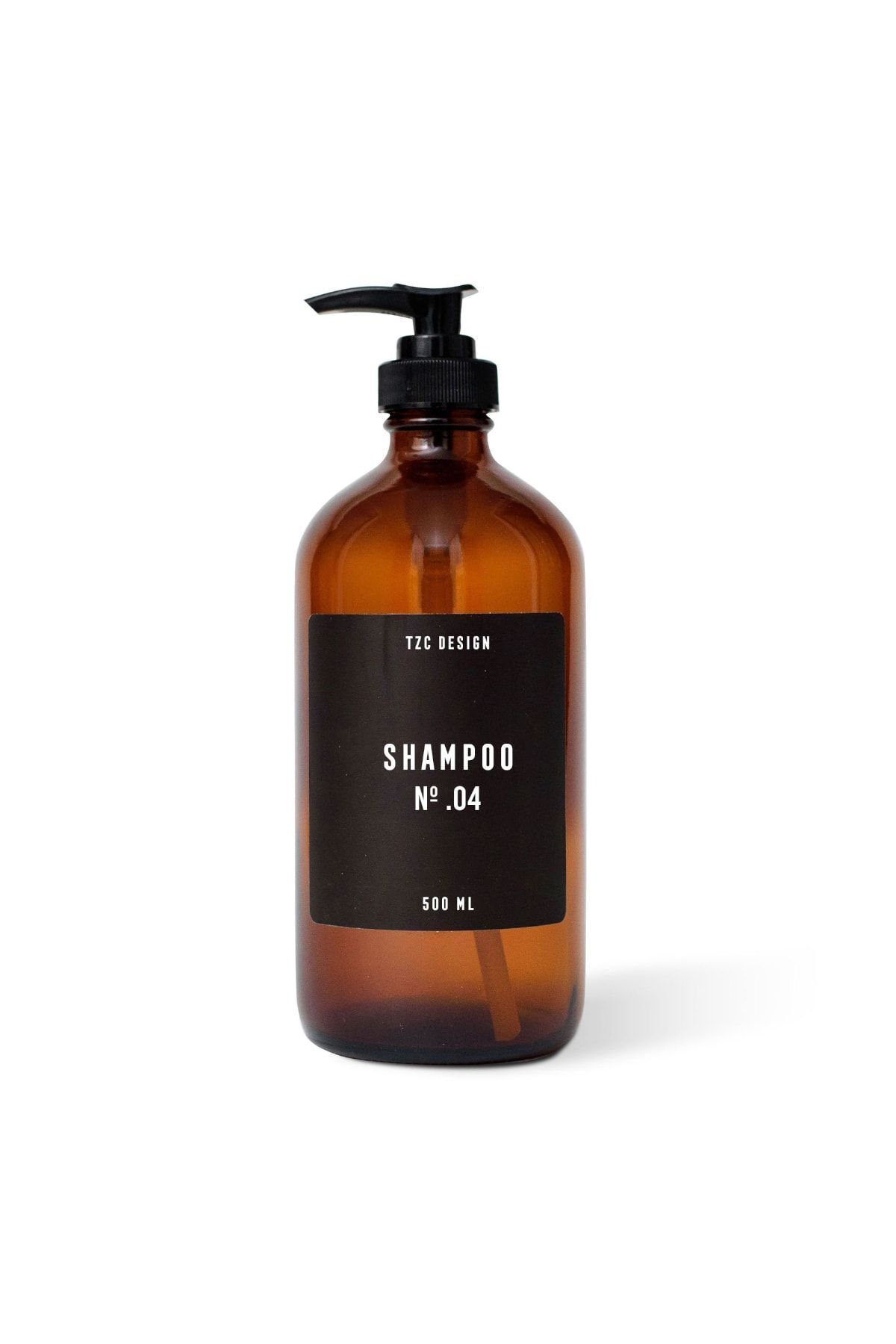 Tzc Desing Amber Kahverengi Cam Şişe Şampuan Shampoo 500 Ml Siyah Etiketli