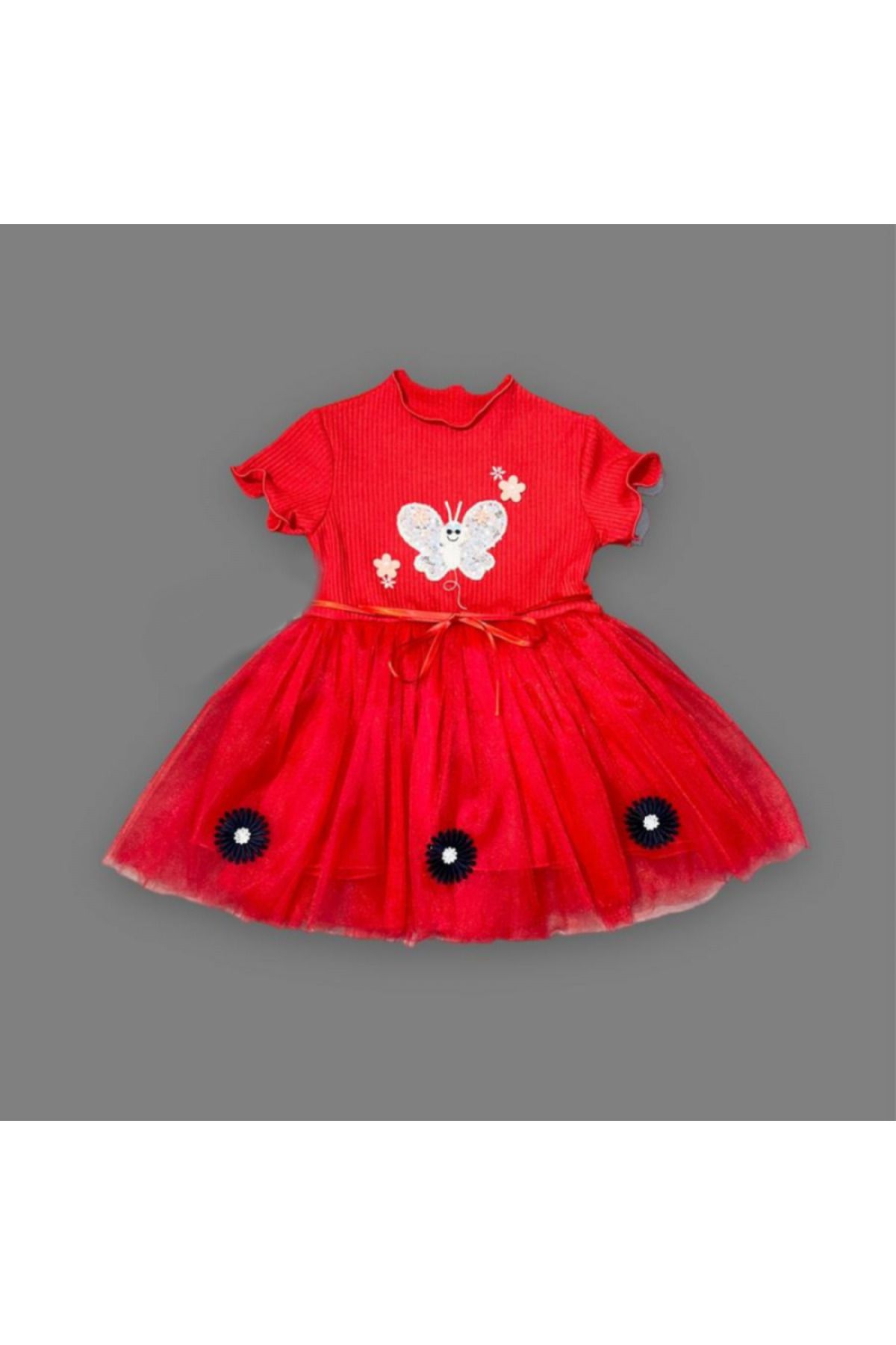 Hera Giyim Payetli Kelebek Çiçek Nakışlı Kız Bebek Elbisesi