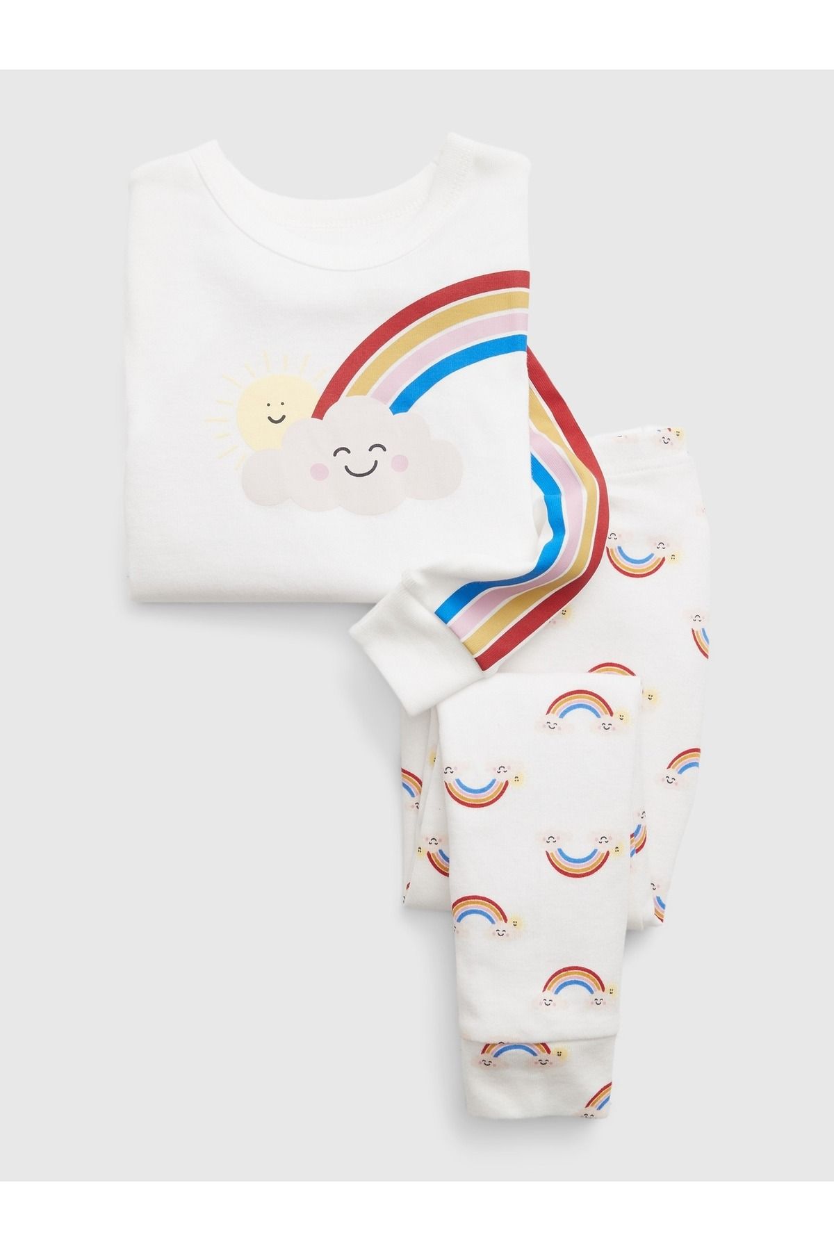GAP Kız Bebek Beyaz Organik Pamuk Bulut Grafikli Pijama Takımı