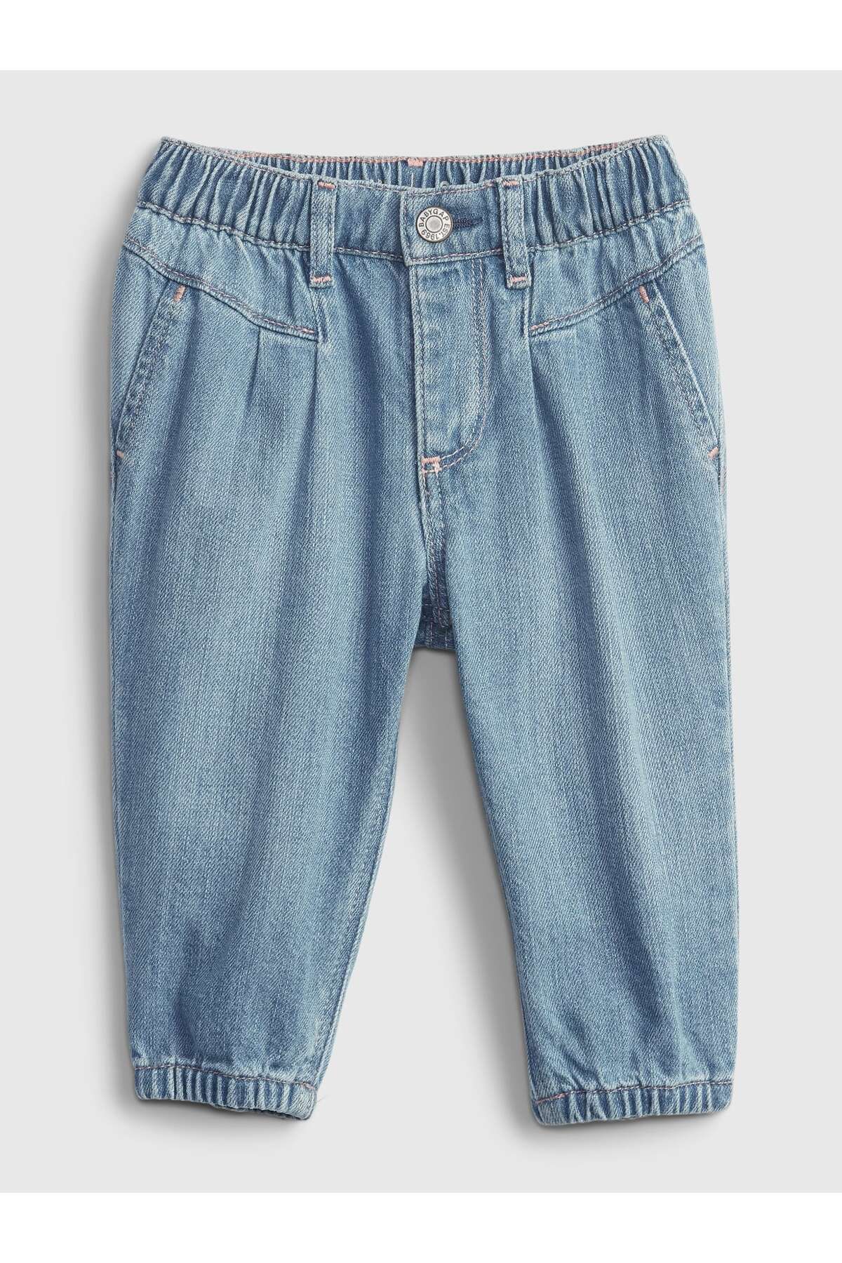 GAP Kız Bebek Mavi 100% Organik Pamuk Balon Washwell™ Jean Pantolon