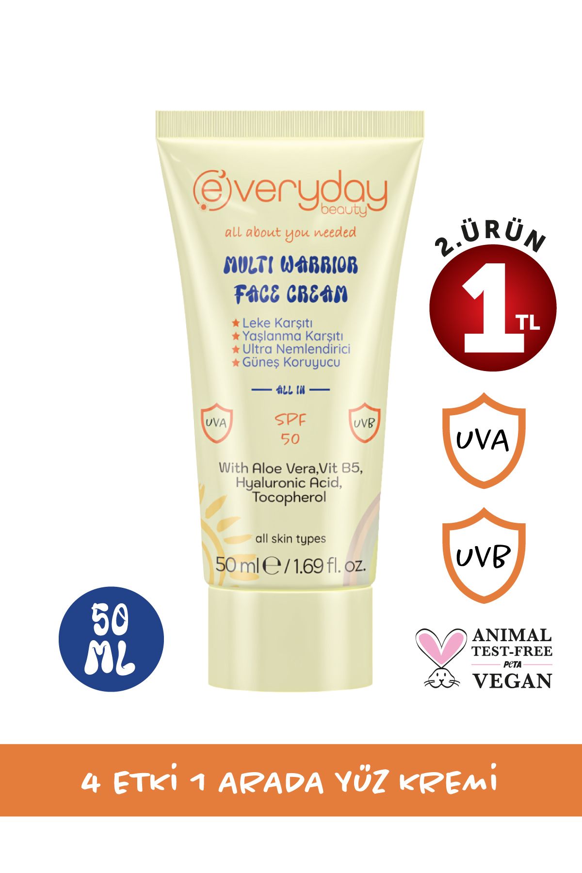 Everyday Beauty Multi Warrior 4 Etkili Spf 50 Yüz Kremi 50ml Güneş Koruma Leke Ve Yaşlanma Karşıtı Nemlendirici