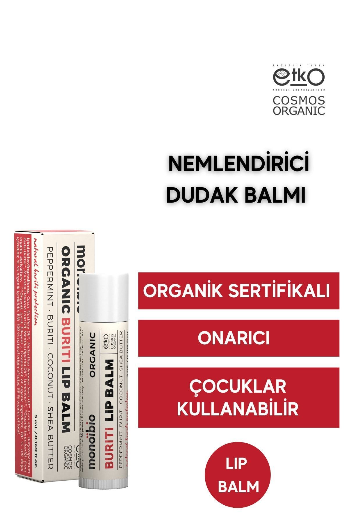 Monoibio Organik Sertifikalı Dudak Bakım Kremi - Buriti Lip Balm 5 ml