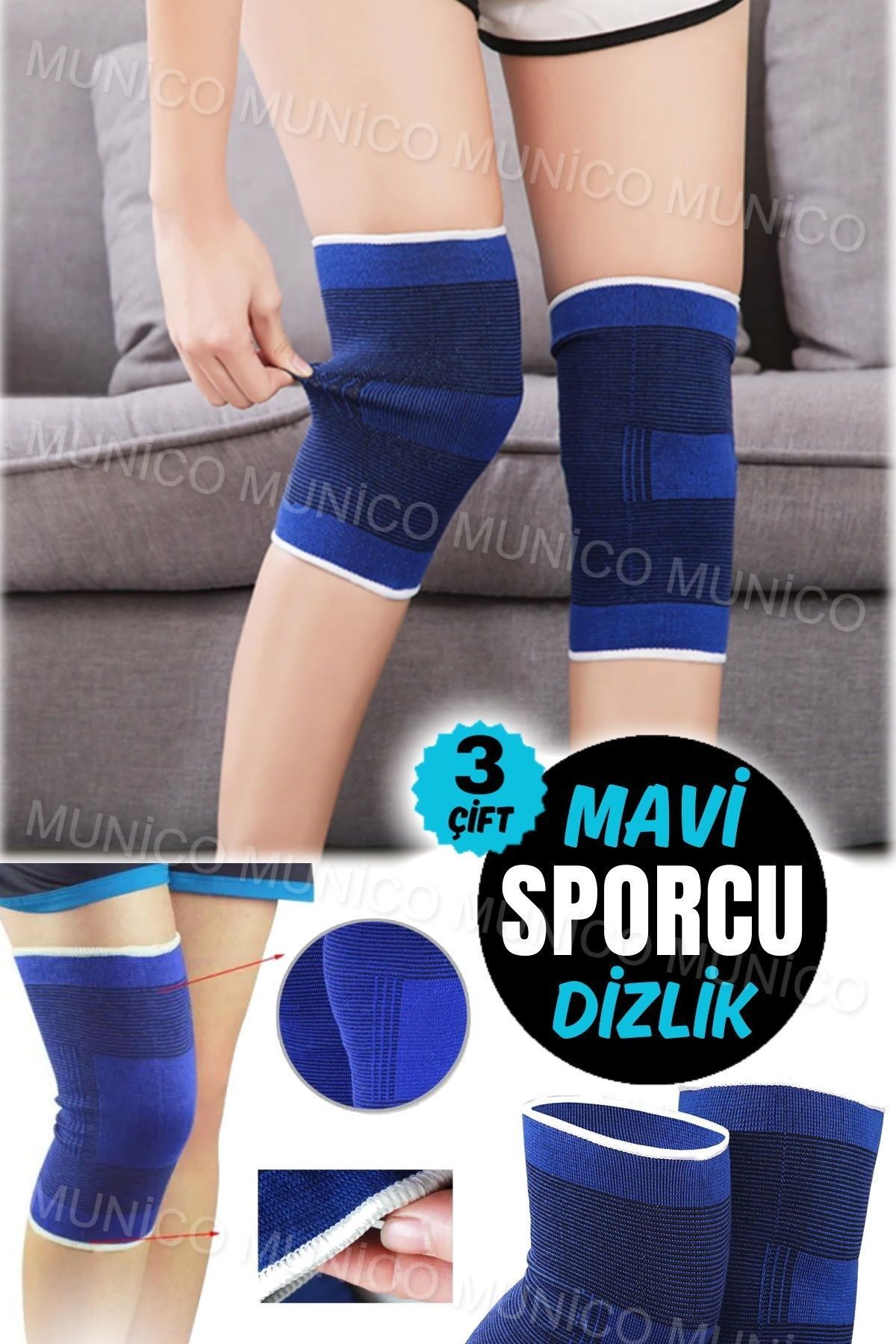 Munico 3 Çift Spor Yaralanmaları için Diz Menisküs Koruma Bandaj Renkli Nefes Alabilen Spor Dizlik Bandajı