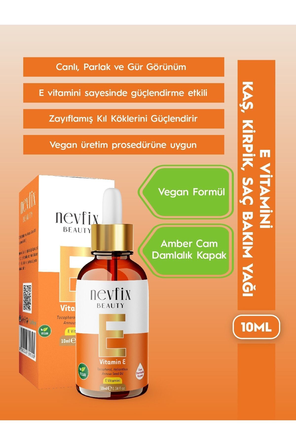Nevfix E vitamini 10 Ml Mucizevi Saç Cilt Kaş Kirpik Bakım Yağı