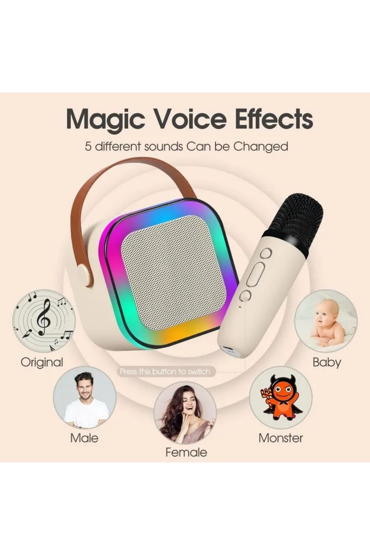 Kensa Kablosuz Mikrofonlu Karaoke Makinesi Taşınabilir Bluetooth Hoparlör Seti Bas Tiz Ayarlı 10.7x9x8 cm