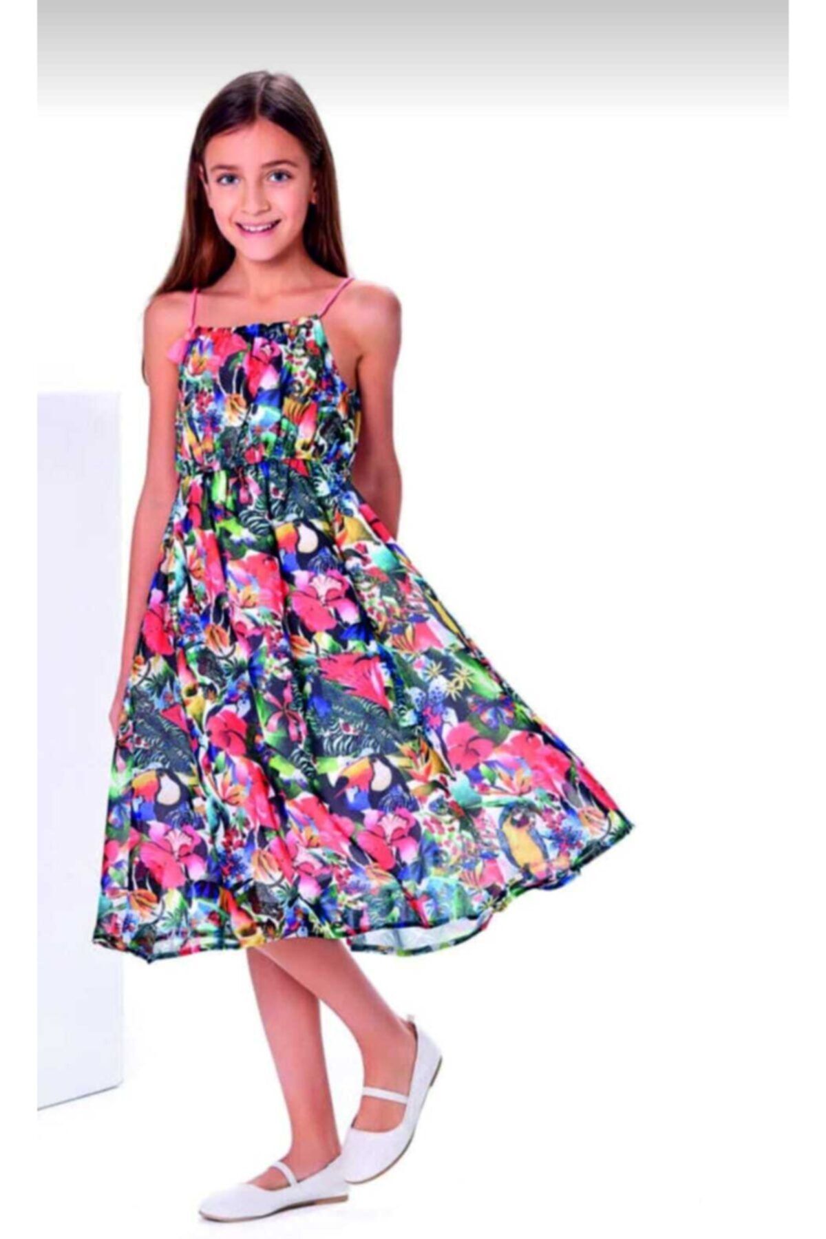 Wonder Kids Kız Çocuk Ip Askılı Çiçek Desenli Elbise