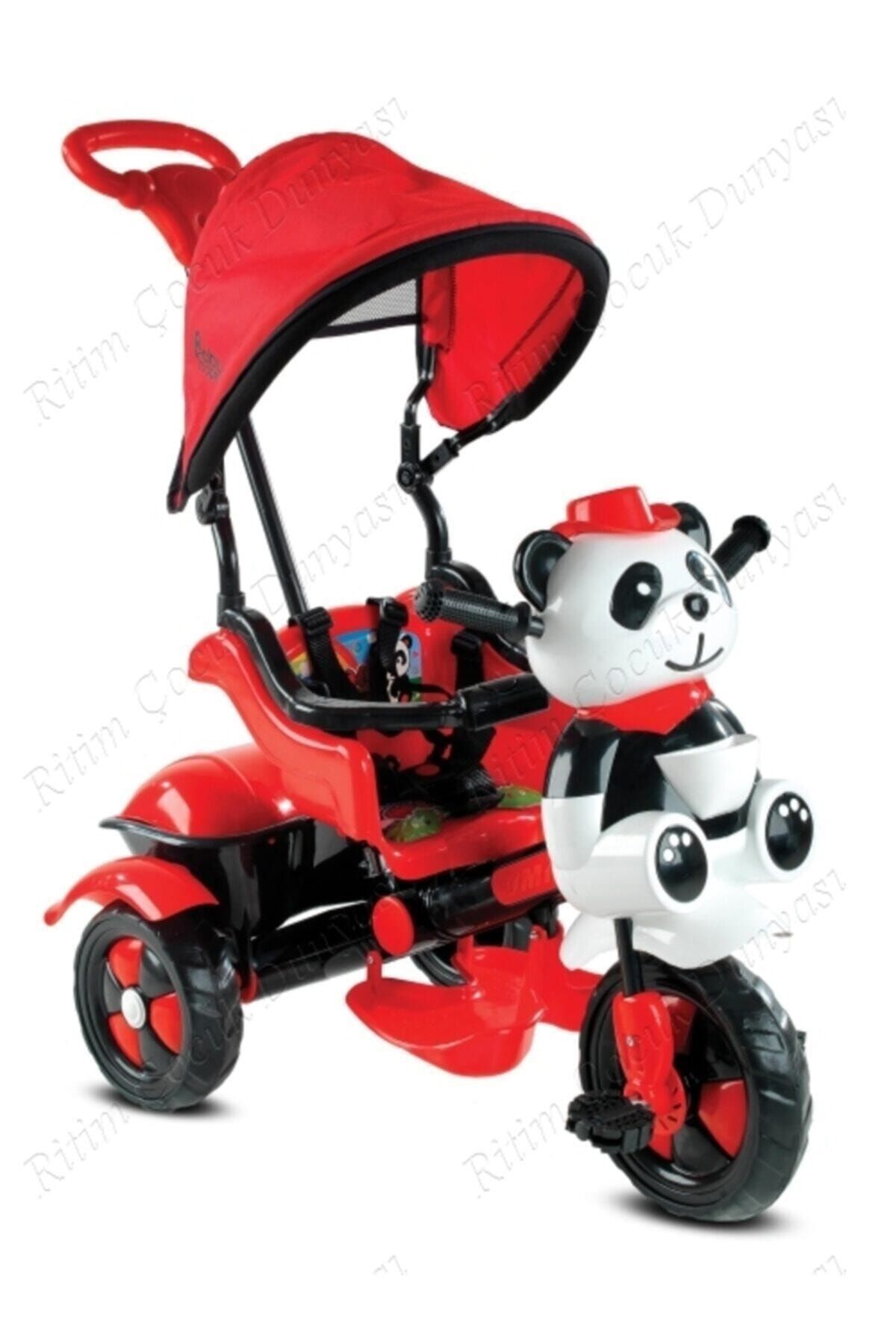 Babyhope 127 Panda Üçteker 1-2-3-4 Yaş Arası Kontrollü Bebek Bisikleti - Kırmızı-siyah